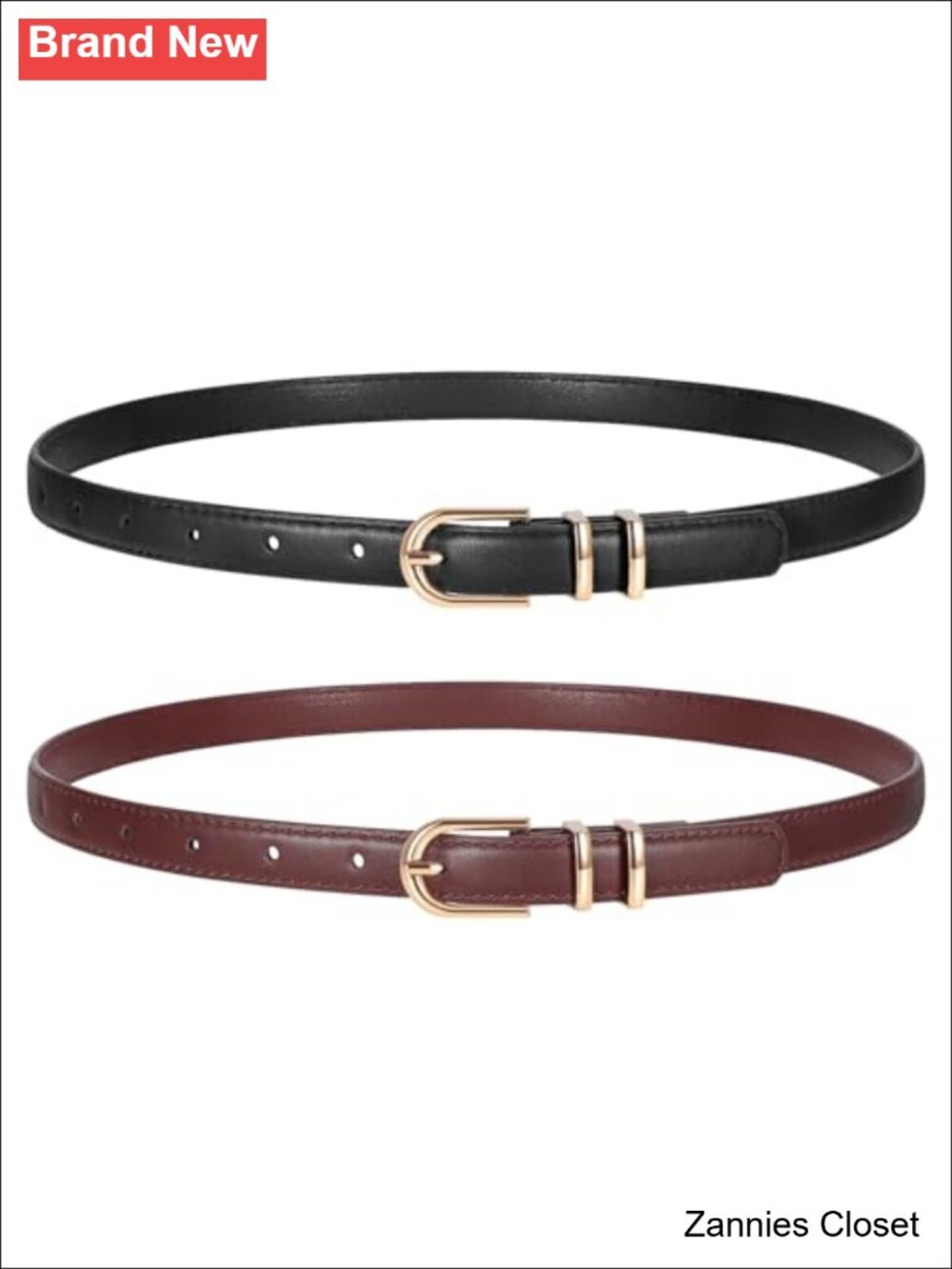 ✨ 2 Pack Women Skinny Faux Leather Belts Gold Buckle Thin Jeans Pants Belt